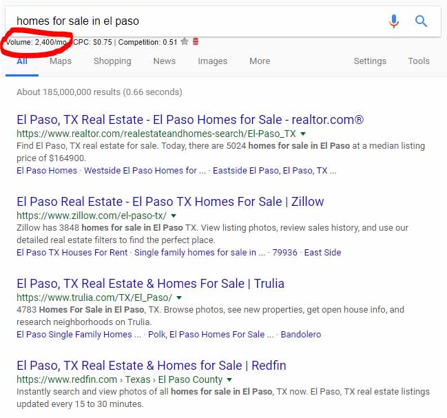 Example Real Estate Website Search for El Paso
