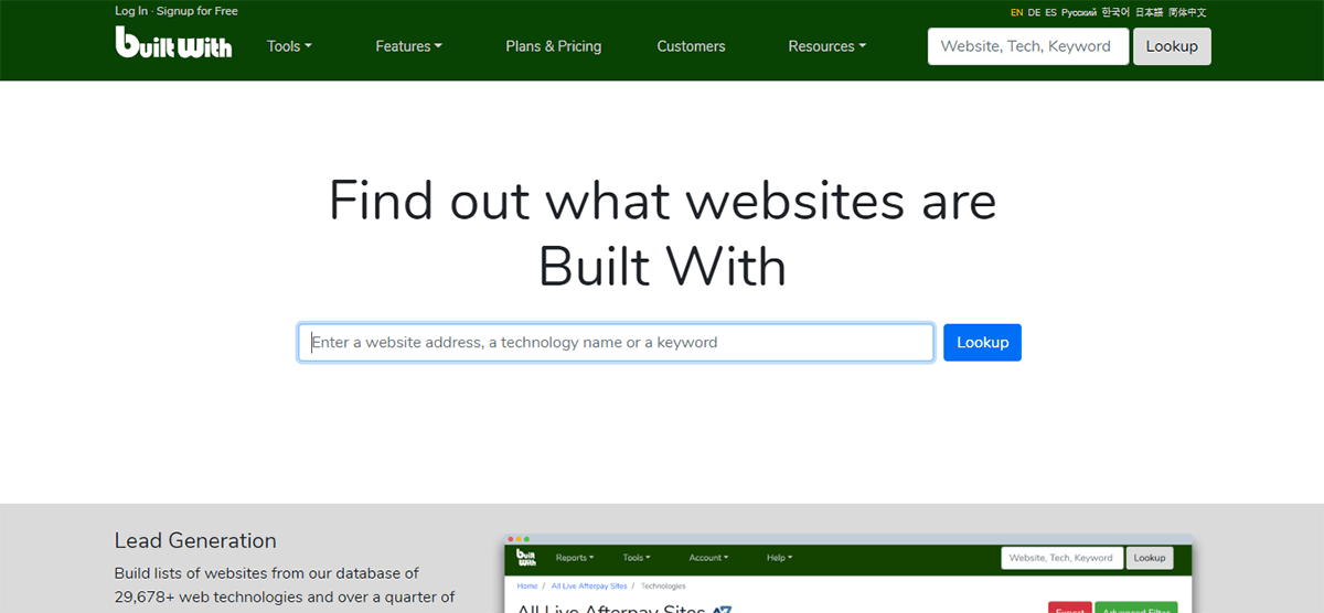 BuiltWith Homepage