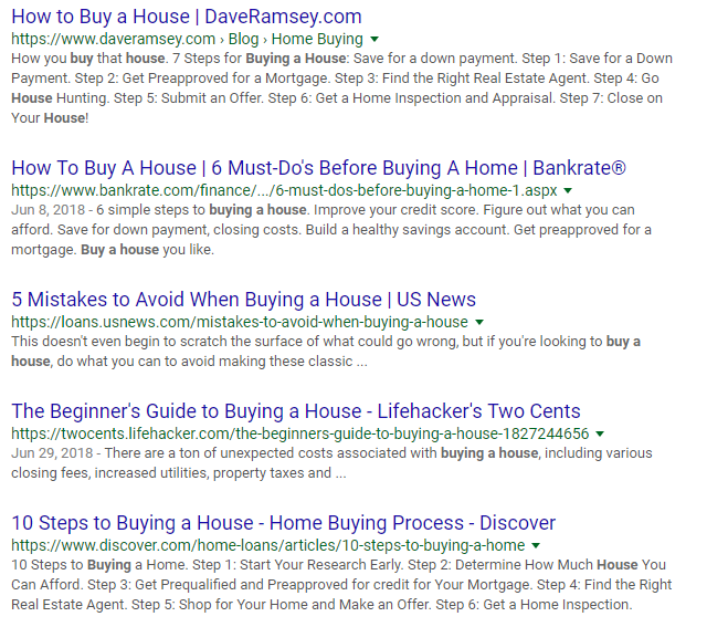 How to Buy a House Google Search Results