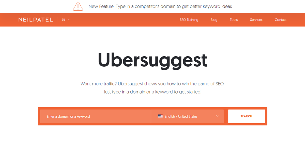 Ubersuggest Homepage