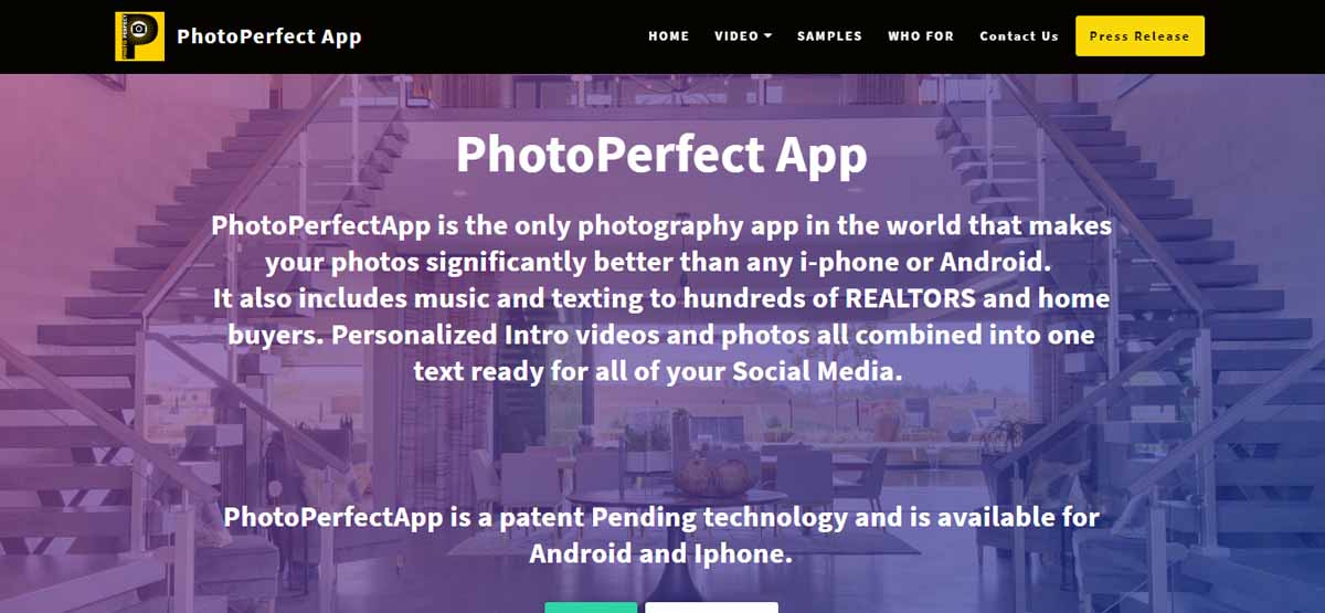 photoperfect app homepage