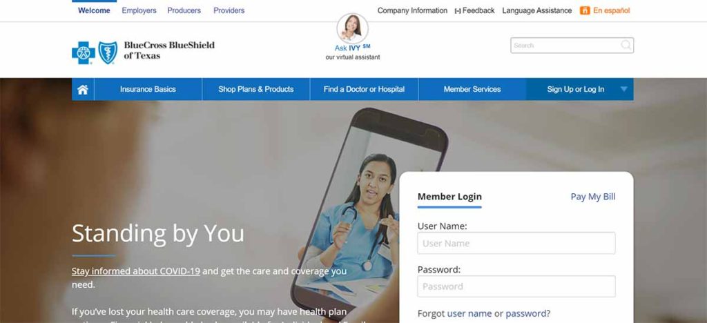 bxbstx health insurance homepage