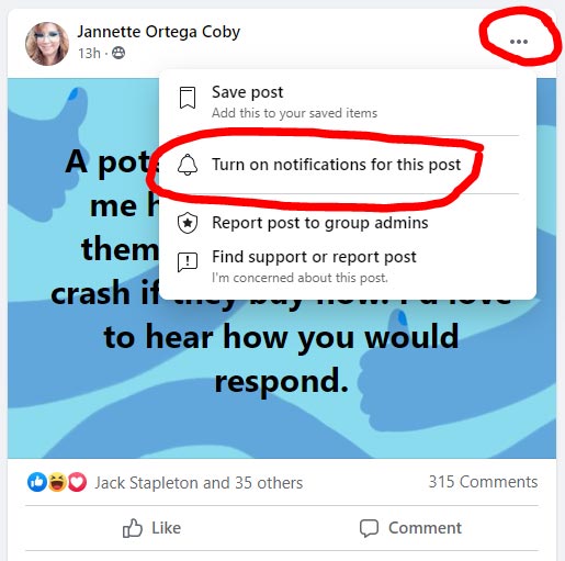 example of following a post in Facebook