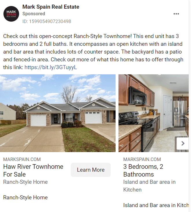 mark spain real estate listings facebook ad example 2023