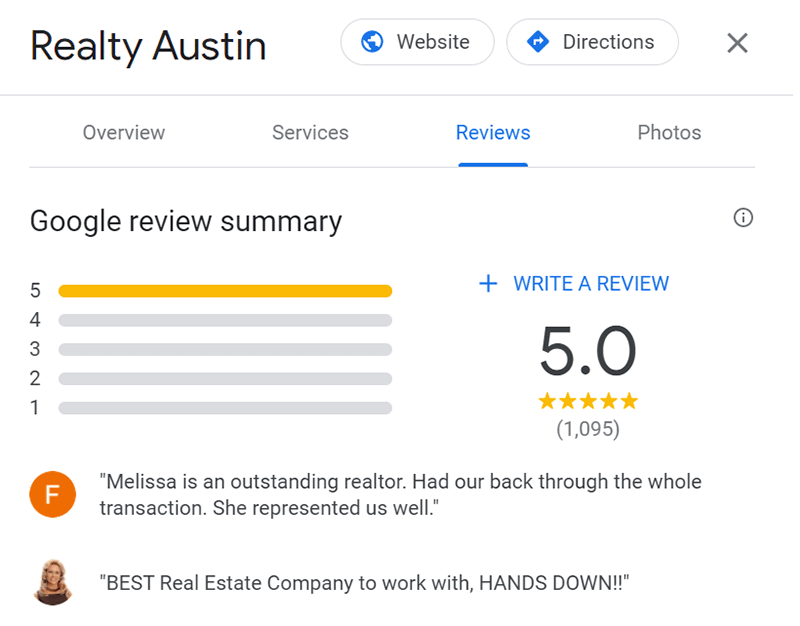 realty austin google reviews